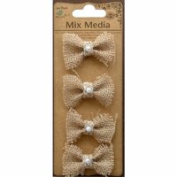 Little Birdie Crafts - Mix Media Collection - Burlap Pearl Bows - Natural