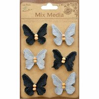 Little Birdie Crafts - Mix Media Collection - Burlap and Canvas Beaded Butterflies - Galvanized and Black