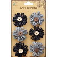 Little Birdie Crafts - Mix Media Collection - Burlap Twine Blooms - Galvanized and Black