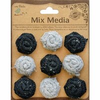 Little Birdie Crafts - Mix Media Collection - Burlap and Canvas Roses - Galvanized and Black
