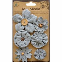 Little Birdie Crafts - Mix Media Collection - Burlap and Canvas Assorted Flowers - Galvanized and Black