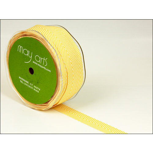 May Arts - Designer Ribbon - Twill Stripes - Yellow - 30 Yards