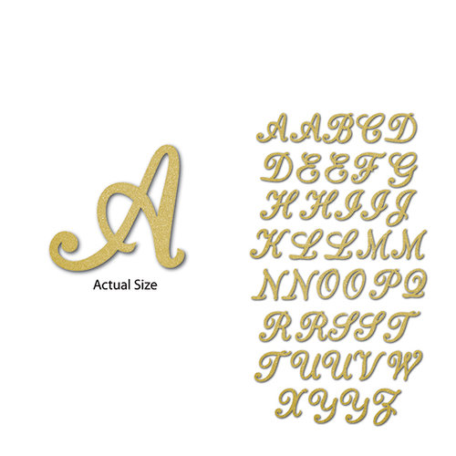 Momenta - Chipboard Stickers with Glitter Accents - Medium - Alphabet - Script - Gold