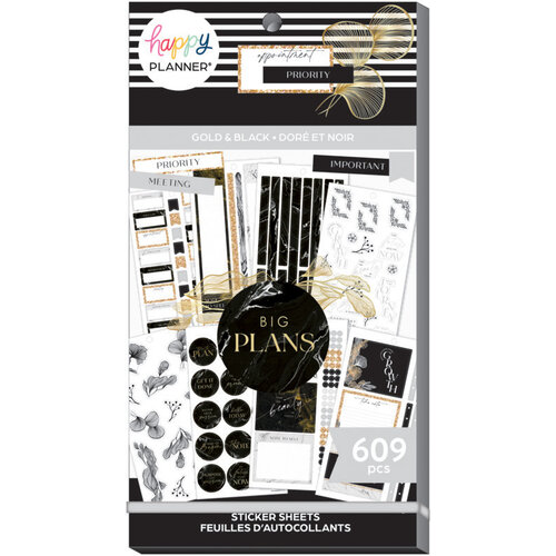 Me and My Big Ideas - Happy Planner Collection - Classic Sticker Sheet - Gold and Black - Value Pack