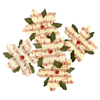 Making Memories - Fa La La Collection - Christmas - Printed Poinsettia Blossoms - Music Notes