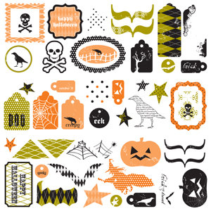Making Memories - Spellbound Halloween Collection - Self Adhesive Glitter Clears - Tags and Shapes, CLEARANCE
