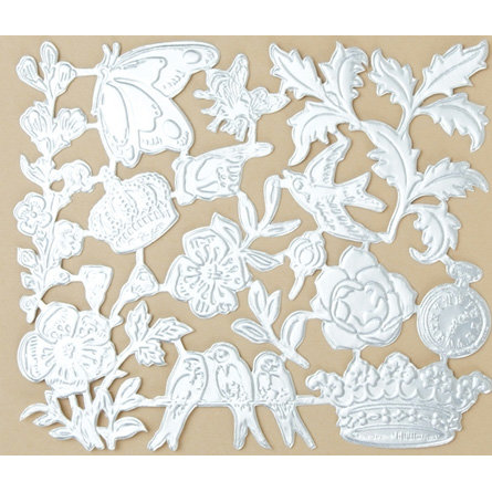 Making Memories - Vintage Findings Collection - Metallic Embossed Ephemera - Silver, CLEARANCE