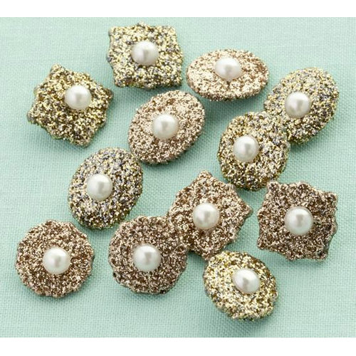 Making Memories - Glitter Deco Brads with Pearls - Antique Gold, CLEARANCE