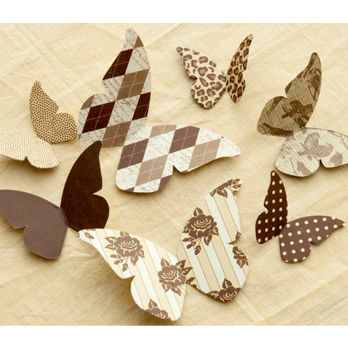 Making Memories - Paper Reverie Collection - Cardstock Pieces - Butterflies - Brun Antique