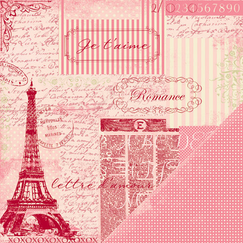 Making Memories - Je t'Adore Collection - Valentine - 12 x 12 Double Sided Paper - Eiffel Tower