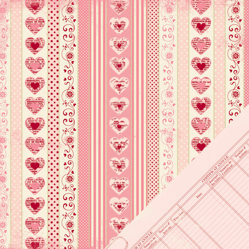Making Memories - Je t'Adore Collection - Valentine - 12 x 12 Double Sided Paper - Pattern Stripe