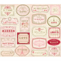 Making Memories - Je t'Adore Collection - Valentine - French Label Stickers with Metallic Accents