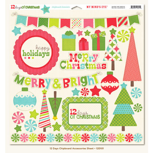 My Mind's Eye - 12 Days of Christmas Collection - 12 x 12 Chipboard Stickers - Elements