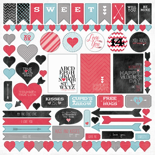 My Minds Eye - Cupids Arrow Collection - 12 x 12 Cardstock Stickers