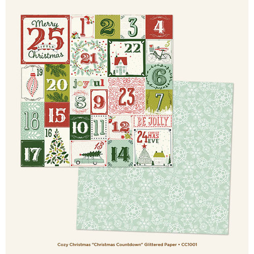 My Minds Eye - Cozy Christmas Collection - 12 x 12 Double Sided Paper with Glitter Accents - Christmas Countdown