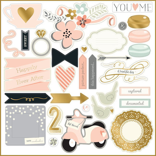 My Mind's Eye - Fancy That Collection - Blush - 12 x 12 Chipboard Stickers with Foil Accents - Elements