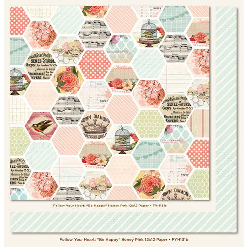 My Mind's Eye - Follow Your Heart Collection - Be Happy - 12 x 12 Double Sided Paper - Honey Pink