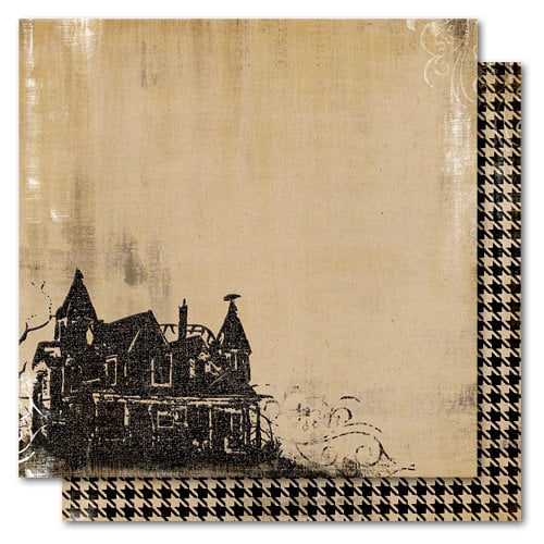 My Mind's Eye - Haunted Collection - Halloween - 12 x 12 Double Sided Flocked Kraft Paper - Haunted House, CLEARANCE