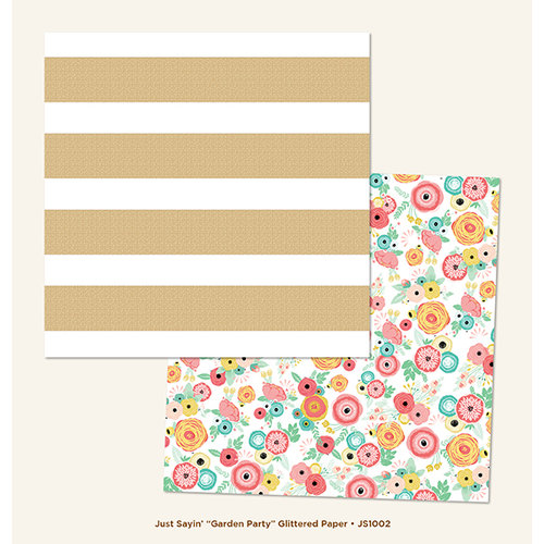 My Minds Eye - Just Saying Collection - 12 x 12 Double Sided Glitter Paper - Garden Party