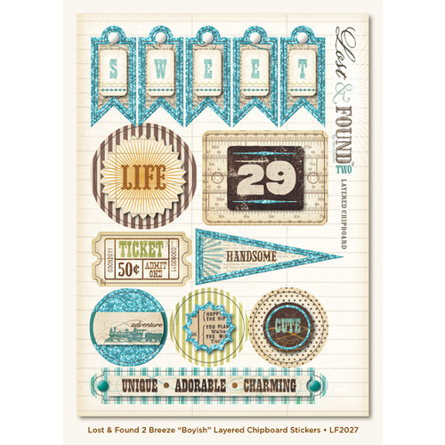 My Mind's Eye - Lost and Found 2 Collection - Breeze - 3 Dimensional Chipboard Stickers with Glitter Accents - Boyish