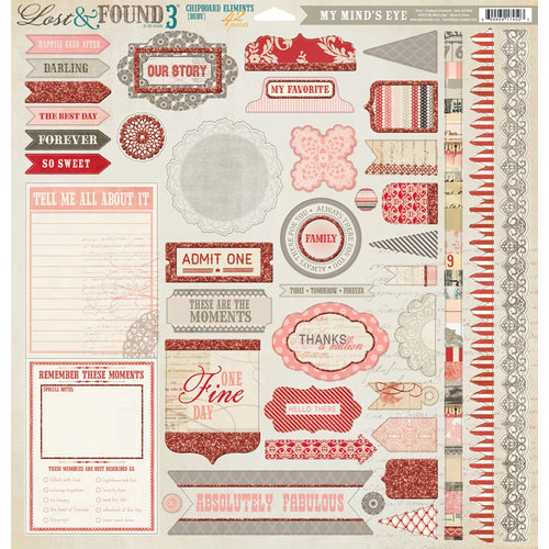 My Mind's Eye - Lost and Found 3 Collection - Ruby - 12 x 12 Chipboard Stickers - Elements
