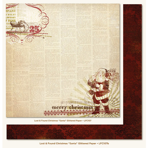 My Mind's Eye - Lost and Found Collection - Christmas - 12 x 12 Double Sided Glitter Paper - Santa