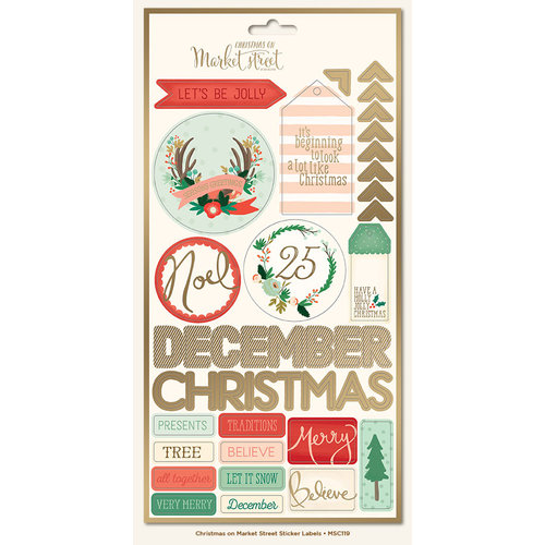 My Minds Eye - Christmas on Market Street Collection - Cardstock Stickers - Labels