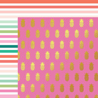 My Minds Eye - Palm Beach Collection - 12 x 12 Double Sided Paper with Foil Accents - Pineapple