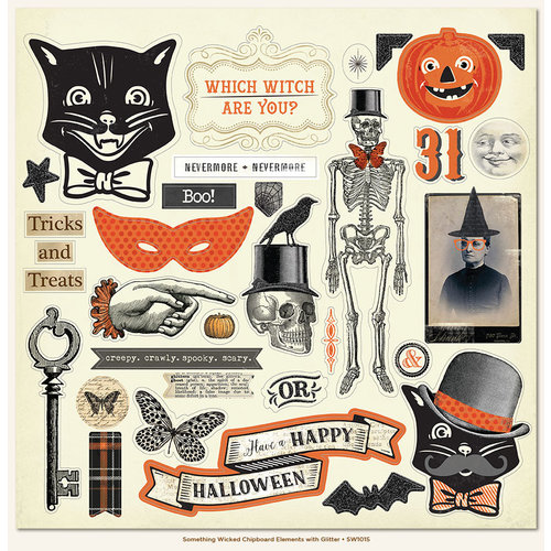 My Mind's Eye - Something Wicked Collection - Halloween - 12 x 12 Chipboard Stickers - Elements