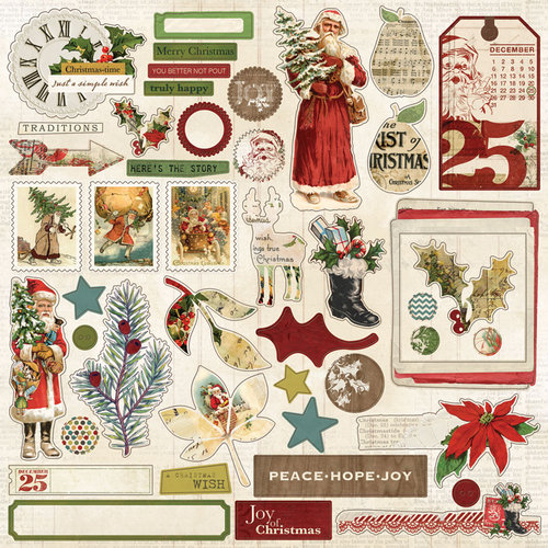 My Mind's Eye - Vintage Christmas Collection - 12 x 12 Cardstock Stickers