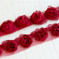 Maya Road - Trim Collection - Organza Roses Ribbon - Small - Red - 1 Yard