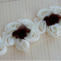 Maya Road - Trim Collection - Organza Flower Trim - Cream and Brown - 1 Yard, CLEARANCE