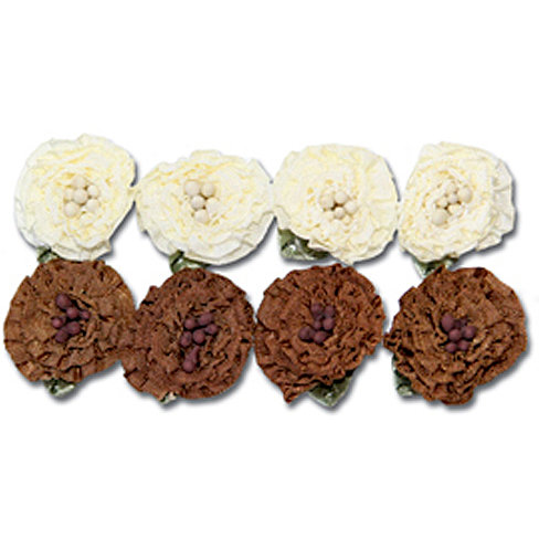 Maya Road - Trinket Blossoms Collection - Ruffle Flowers - Cream and Brown