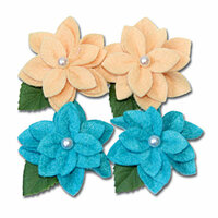 Maya Road - Trinket Blossoms Collection - Felt Pearl Flowers - Yellow and Turquoise, CLEARANCE