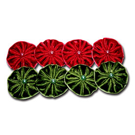 Maya Road - Trinket Blossoms Collection - Velvet Pleated Flowers - Red and Green