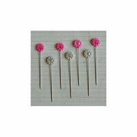 Maya Road - Vintage Trinket Pins - Flower - Pearl - Hot Pink and Cream
