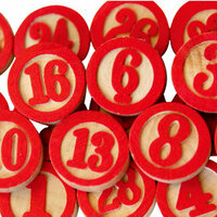 Maya Road - Wood Pieces - Bingo Calendar Numbers - Red, CLEARANCE