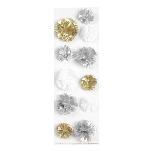 Martha Stewart Crafts - Doily Lace Collection - 3 Dimensional Layered Stickers - Silver and Gold Pom Pom