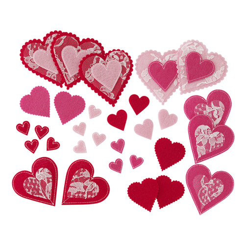 Martha Stewart Crafts - Valentine - Felt Die Cut Pieces with Lace Accents - Hearts
