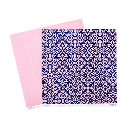Martha Stewart Crafts - Modern Damask Collection - 12 x 12 Double Sided Paper with Foil Accents - Navy Flourish