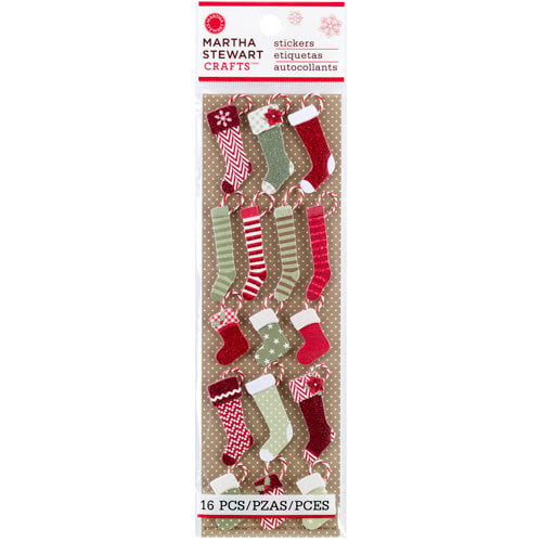 Martha Stewart Crafts - Cottage Christmas Collection - 3 Dimensional Stickers with Glitter Accents - Stocking