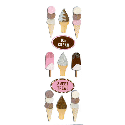 Martha Stewart Crafts - 3 Dimensional Glittered Stickers - Ice Cream