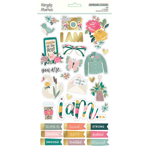 Simple Stories - I Am Collection - 6 x 12 Chipboard Stickers with Foil Accents