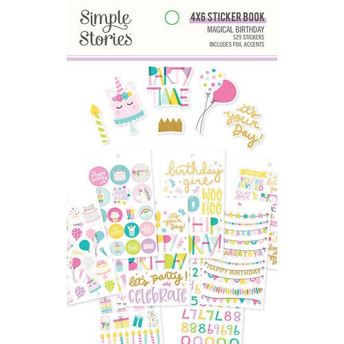 Simple Stories - Magical Birthday Collection - 4x6 Sticker Book with Foil Accents