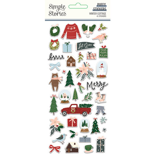 Simple Stories - Winter Cottage Collection - Puffy Stickers