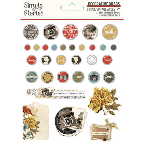 Simple Stories - Simple Vintage Ancestry Collection - Decorative Brads