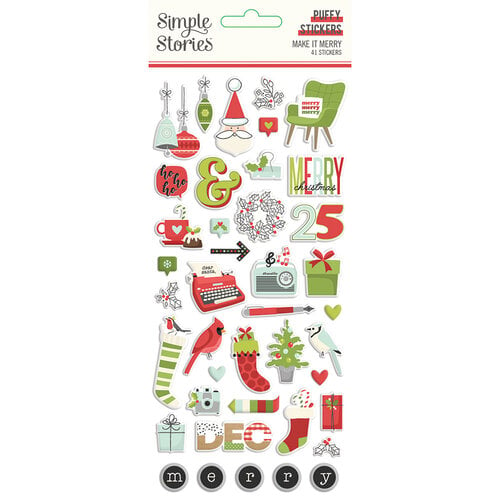 Simple Stories - Make It Merry Collection - Christmas - Puffy Stickers