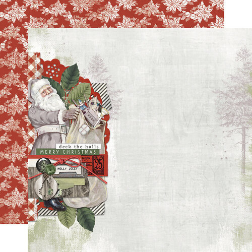 Simple Stories - Simple Vintage Rustic Christmas Collection - 12 x 12 Double Sided Paper - Here Comes Santa Claus