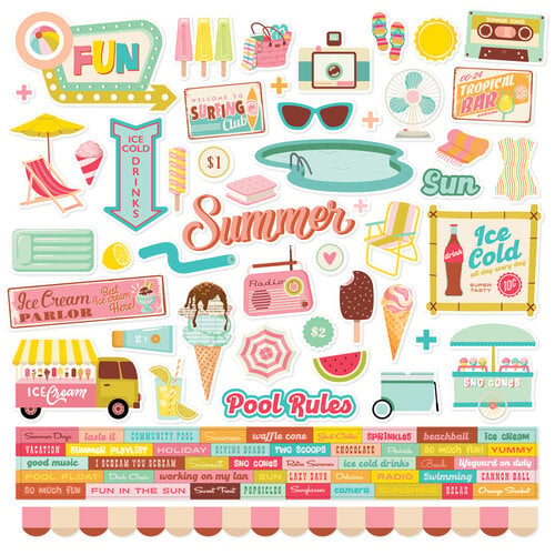 Simple Stories - Retro Summer Collection - 12 x 12 Cardstock Stickers