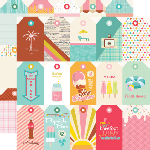 Simple Stories - Retro Summer Collection - 12 x 12 Double Sided Paper - Tag Elements